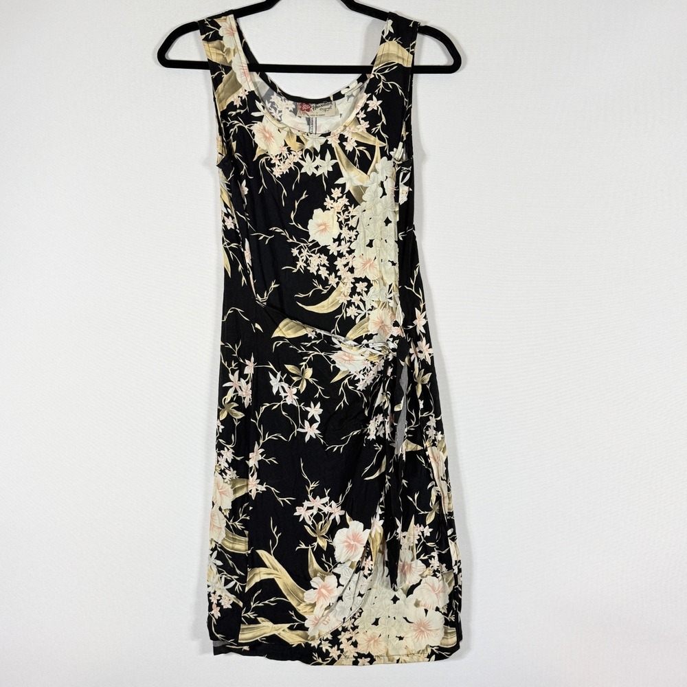 Hilo Hattie Small Sarong Dress Black Women Tropical Floral Wrap Vacation Resort
